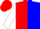 Red, blue halves, white 'a', white sleeves