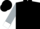 Black, white 'r' in silver horseshoe, white cuffs and silver horseshoe on sleeves