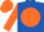 Royal blue, orange ball, blue armlet on orange sleeves, orange cap