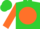 Lime green, green 'l' on orange ball, green bars on orange sleeves, lime green cap