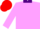 Lilac, purple crossed sashes, lilac sleeves, purple cuffs and collar, red cap