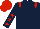 Dark blue, red epaulets, dark blue sleeves, red stars, red cap
