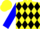 Yellow,black diamonds on blue sleeves & collar,'riversedgeracingstables'on back