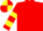 Red, red and yellow hooped sleeves, quartered cap