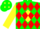 Green, red 'c' on yellow diamond, red diamonds on yellow sleeves