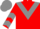 Red, grey triangular panel, grey chevrons on sleeves, red and grey cap