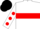 White, red hoop, red spots on sleeves, black cap