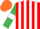 Red and white stripes, emerald green sleeves, white armlets, orange cap