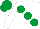 WHITE, emerald green large spots, emerald green cap