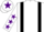 White, black braces, white sleeves, purple stars, white cap, purple star
