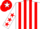 White and red stripes, white sleeves, red stars, red cap, white star