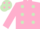 Pink, light green spots, pink sleeves, light green cap, pink spots