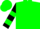 Green, salmon sash 'p', salmon hoops on sleeves, green cap
