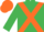 Emerald green, orange cross belts, orange and emerald green chevrons on sleeves, orange cap