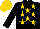 Black, gold stars, black sleeves, gold cap