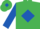 Emerald green, royal blue diamond, diamond sleeves, emerald green cap, royal blue diamond