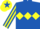 Royal blue, yellow triple diamond, striped sleeves, yellow cap, royal blue star