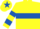 Yellow, royal blue hoop, hooped sleeves and star on cap