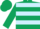 Dark green, light blue hoops, dark green sleeves, dark green cap