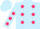 Light blue, cerise 'c', cerise dots