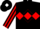 Black, white 'b' in red diamond belt, red diamond stripe on sleeves