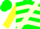 Green, cream sash, cream chevrons on yellow sleeves, green cap