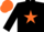 Black body, orange star, black arms, orange cap