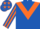 Royal blue, orange chevron, striped sleeves, royal blue cap, orange stars