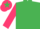 Emerald green, cerise sleeves, cerise cap, emerald green star