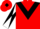Red, black chevron, white and black diabolo on sleeves, red cap, black diamond