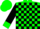 Green, black blocks,green cuffs on black sleeves