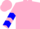 Pink, blue circled blue 'k', blue chevrons on sleeves