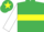 Emerald green, yellow hoop, white sleeves, emerald green cap, yellow star