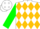 White, green and gold diamonds on green sleeves