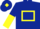 Dark blue, yellow hollow box, halved sleeves, yellow diamond on cap