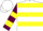 White, maroon and yellow hoops, maroon and yellow bars on sleeves