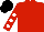 Red, black sleeve with white dots, red sleeve, black cap