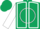 Dark green, white 'y' in circle, white seams on sleeves, dark green cap