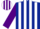 Dark blue and white stripes, purple sleeves, purple and white striped cap