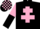 Black, pink cross of lorraine, pink and black halved sleeves, black and pink check cap