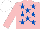Pink, royal blue stars, pink sleeves, white cap