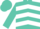Turquoise, white chevrons, white bars on turquoise sleeves