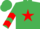 Emerald green, red star, chevrons on sleeves