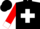 Black, white cross in red shield,white fish and cuffs on red sleeves