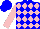 Blue, pink diamonds, pink sleeves