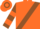 Orange, brown sash and 'j', brown sleeves, orange hoop