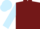 Burgundy, light blue mmm, burgundy bars on light blue sleeves, light blue cap