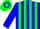 Blue and green stripes, blue sleeves, green armband, hooped cap