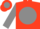 Scarlet, scarlet 'ce' on grey ball, grey sleeves