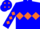 Blue, orange diamond hoop, diamonds on sleeves and cap